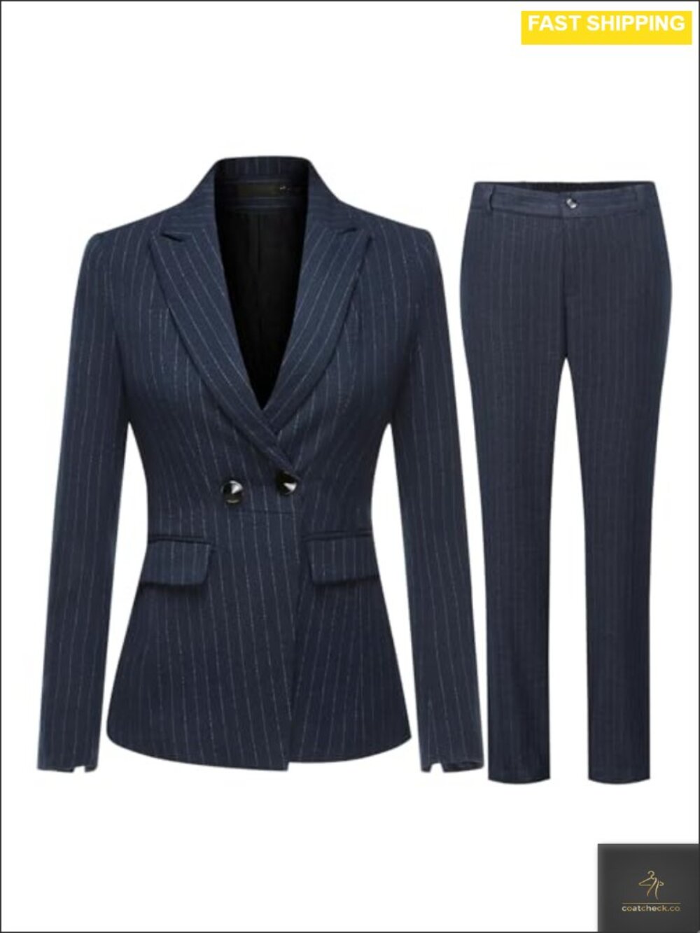2 Piece Striped Pantsuit Set Slim Fit Blazer Jacket & Pants for Office Business